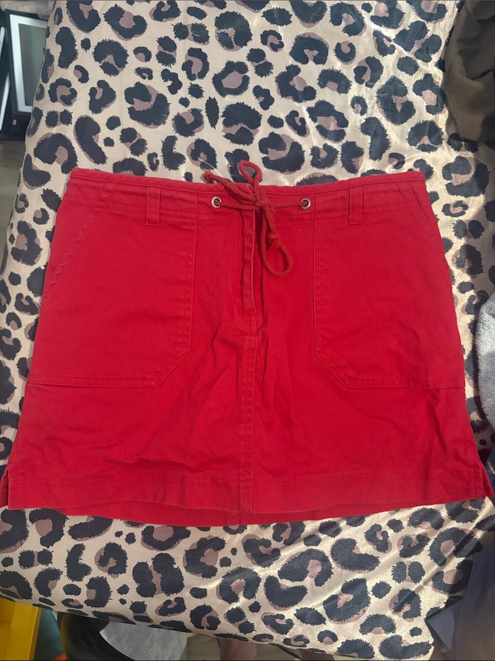 Red Cotton Drawstring Mini Skirt